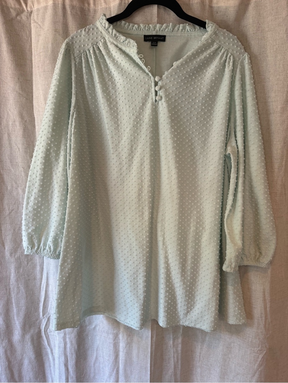 Lane Bryant Mint Green Swiss Dot Button-Front Peasant Blouse